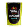 Packaging of Rocket Domes Delta-9 Hemp THC Gummies with yellow and black design.