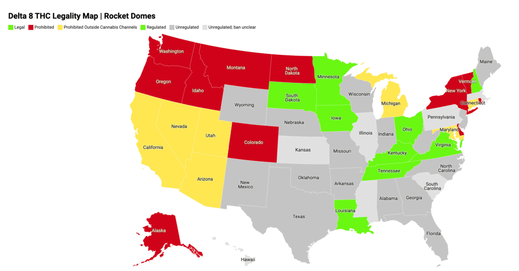 Delta 8 THC Legality Map | Provided by Rocket Domes